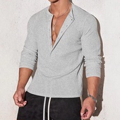 运动上衣polo衫 t恤休闲工装 男棉质透气宽松长袖 欧美半开扣亨利衫