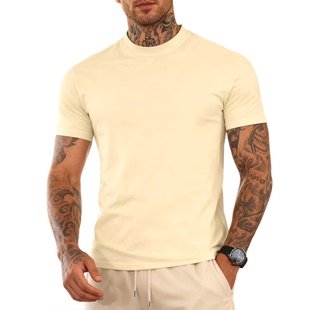 口速干衫 欧美丝光冰氧棉短袖 显瘦收袖 小领口正肩t恤修身 潮 男美式