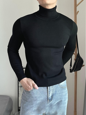 高领毛衣男紧身弹力长袖针织衫