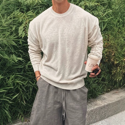 薄款包芯纱针织衫美式小领口长袖