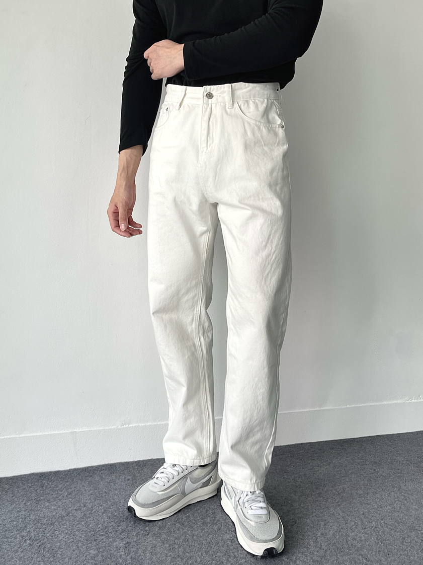 白色牛仔裤男美式复古直筒工装裤