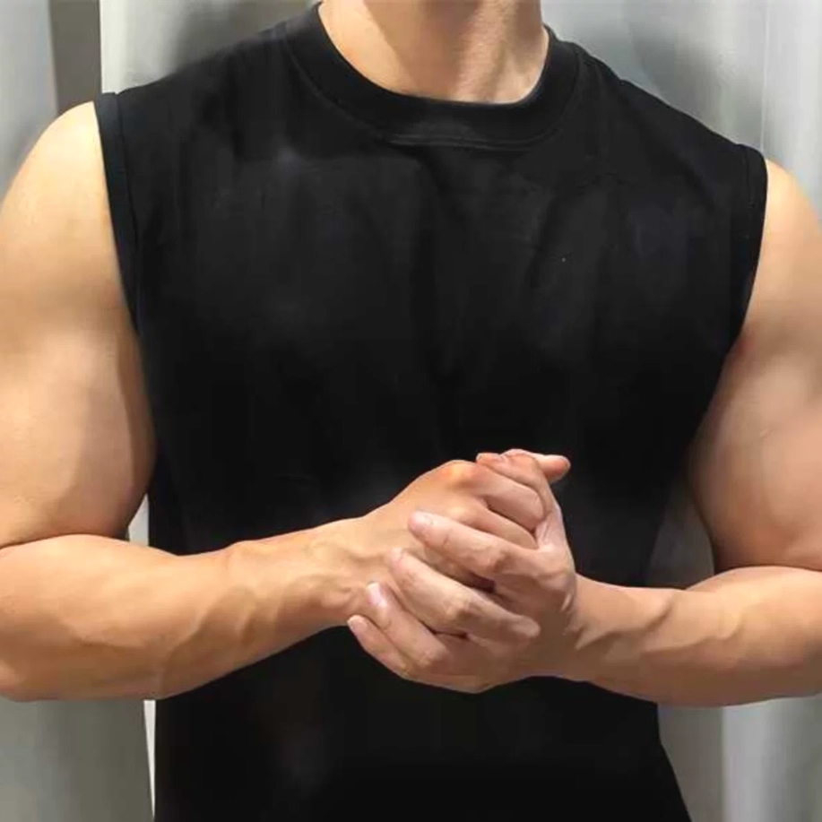 健身运动背心男圆领修身透气无袖t恤体育训练跨栏坎肩老头汗衫潮