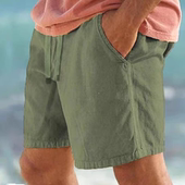 户外运动休闲亚麻马裤 欧美纯色棉麻工装 透气宽松五分裤 男薄款 短裤