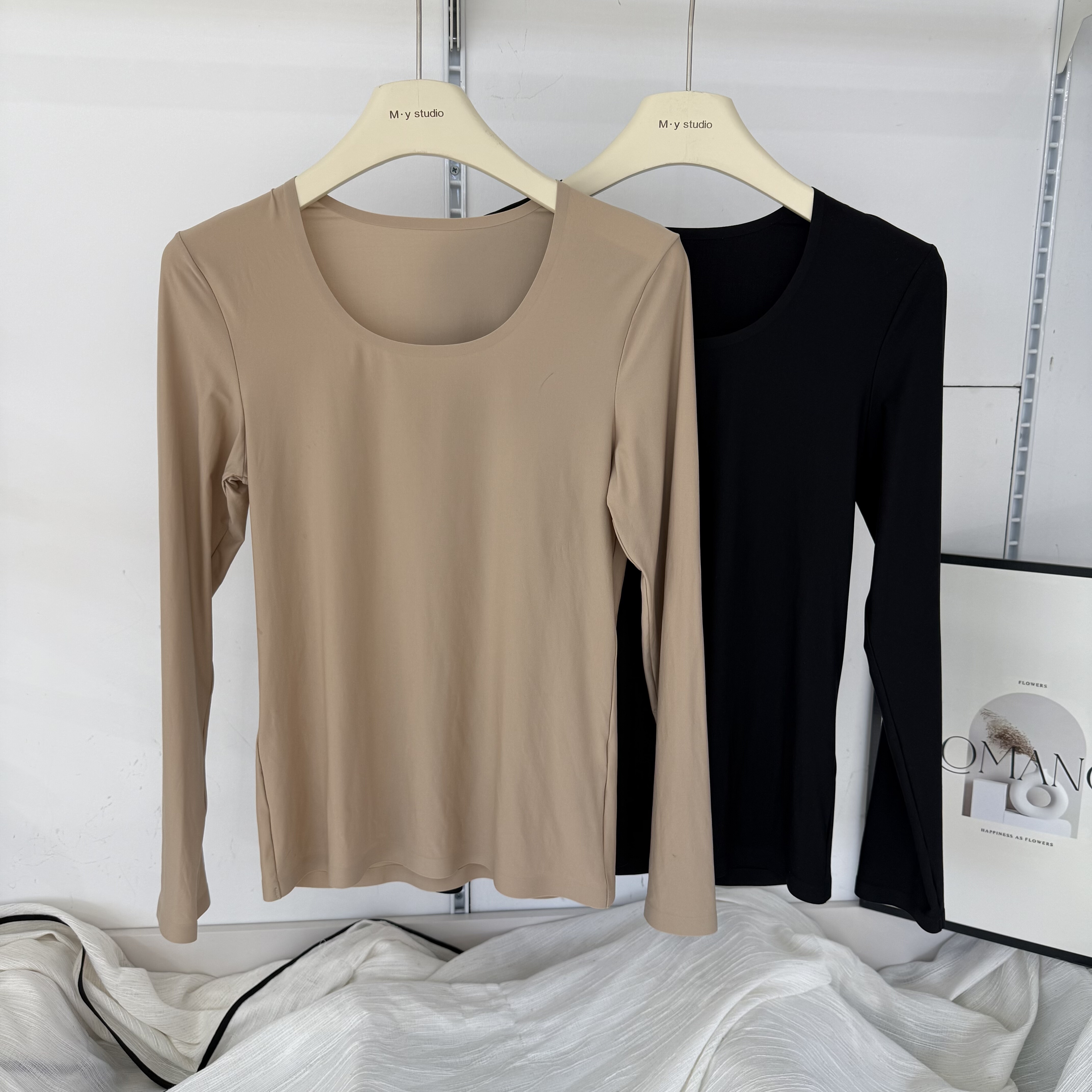 古妃5053粉底液温度衣女无痕长袖面膜衣内搭打底显瘦秋衣美体上衣