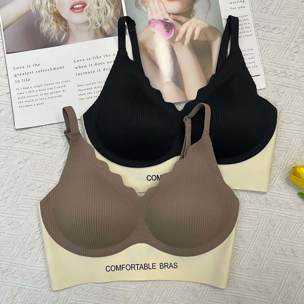 茜咪璐089无痕背心式小胸中厚偏薄杯款吊带无钢圈睡眠胸罩内衣女