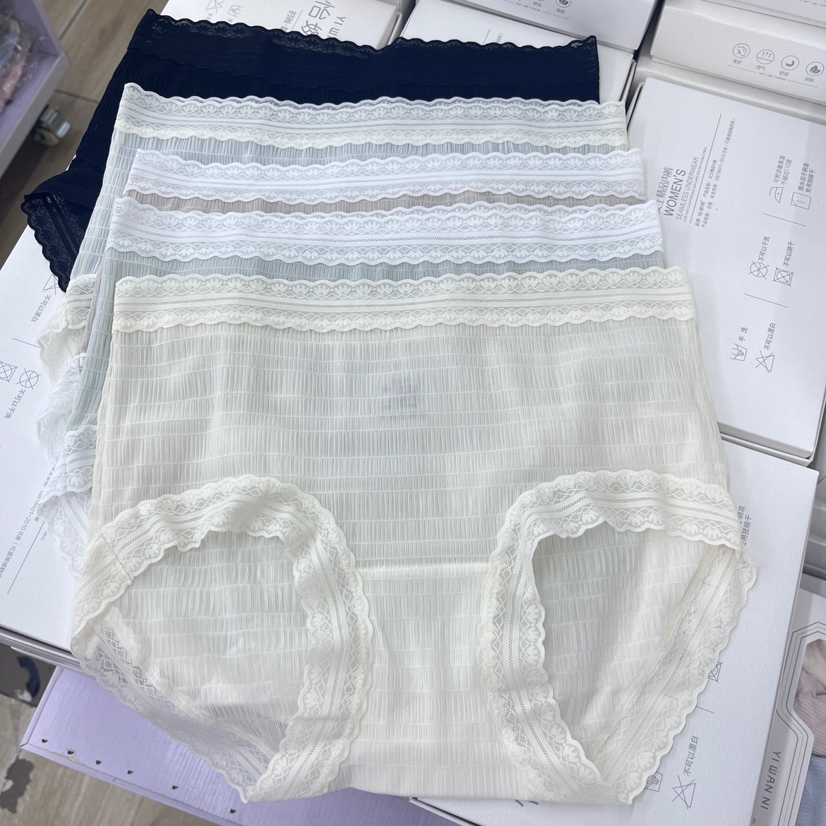 怡婉妮L016泡泡网纱蕾丝内裤女甜美性感黑色白色纯棉裆中腰三角裤