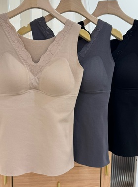 古妃34090羊羔绒带胸垫内搭免穿文胸无痕打底保暖背心内衣女士潮