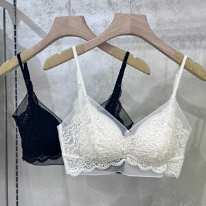 A28超薄三角杯性感白色内衣女夏蕾丝文胸无钢圈法式美背吊带小胸