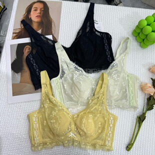 法式 性感蕾丝大胸显小内衣软钢圈聚拢收副乳防下垂女士文胸罩2305