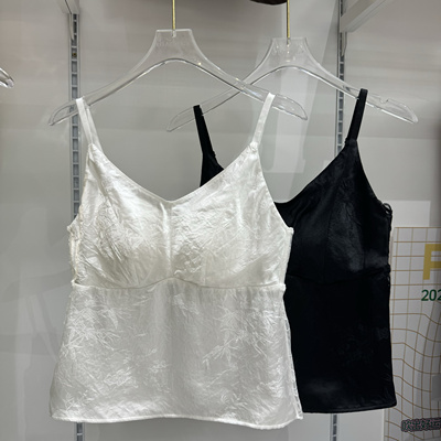 2025春夏中式浪漫缎面提花吊带背心带胸垫后搭扣美背国风上衣打底