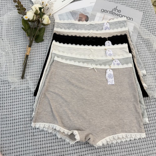 贝莱娅B3957新款蕾丝边平角打底安全短裤女士纯棉裆螺纹棉内裤