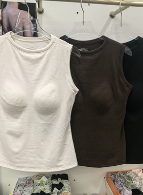 新款桑蚕丝磨毛带胸垫遮副乳无袖白色西装内搭打底衫女半高领背心