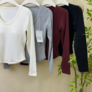 显瘦上衣 薄绒保暖内搭修身 妃子纪711磨毛打底衫 女秋冬U领正肩长袖