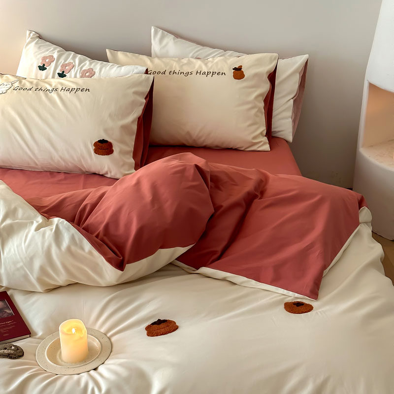 秋冬100s全棉磨毛四件套 卡通毛巾绣纯棉保暖毛巾绣被套床上用品