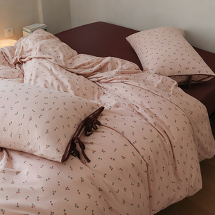 小清新裸睡全棉A类天竺棉四件套 蝴蝶结纯棉针织棉被套床笠款床品