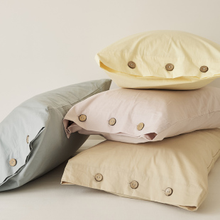 简约全棉水洗棉枕芯套纯色枕套48x74cm 马卡龙色纽扣枕头套一只装