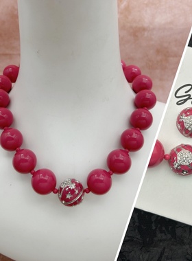 xi太后老版本粉色大珠子夸张轻奢小众个性项链短款锁骨链辣妹甜酷