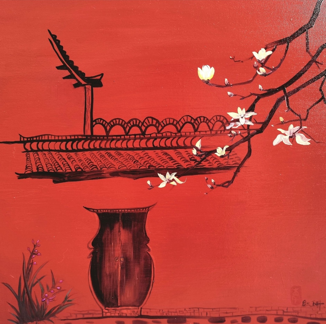 《喜舍》青年画家李红珊原创油画作品 ,唯一珍贵,有收藏证书。