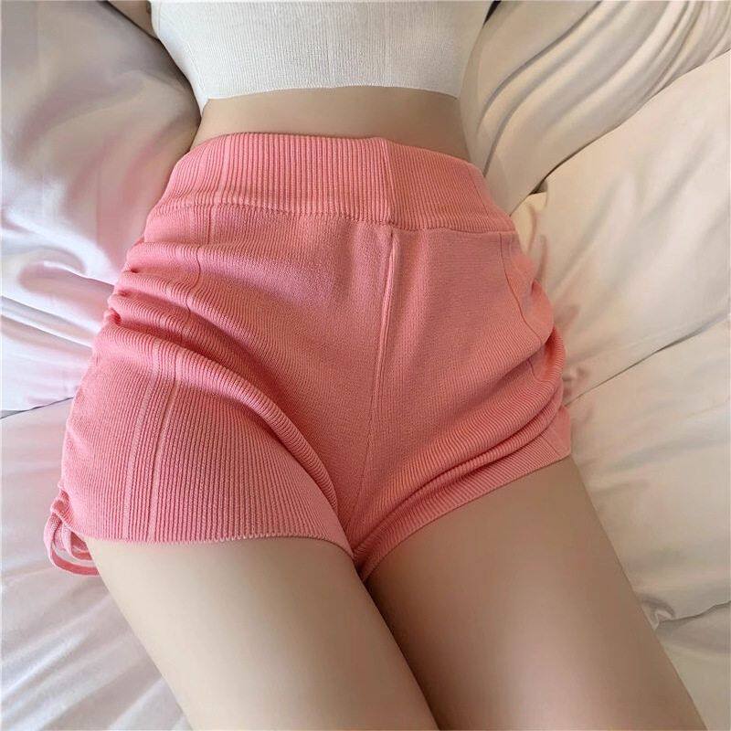 裤子女抽绳褶皱冰丝休闲短裤韩版休闲裤