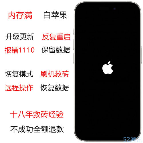 黑白苹果iPhone内存满重启iPad不开机 远程刷机救砖 恢复数据资料