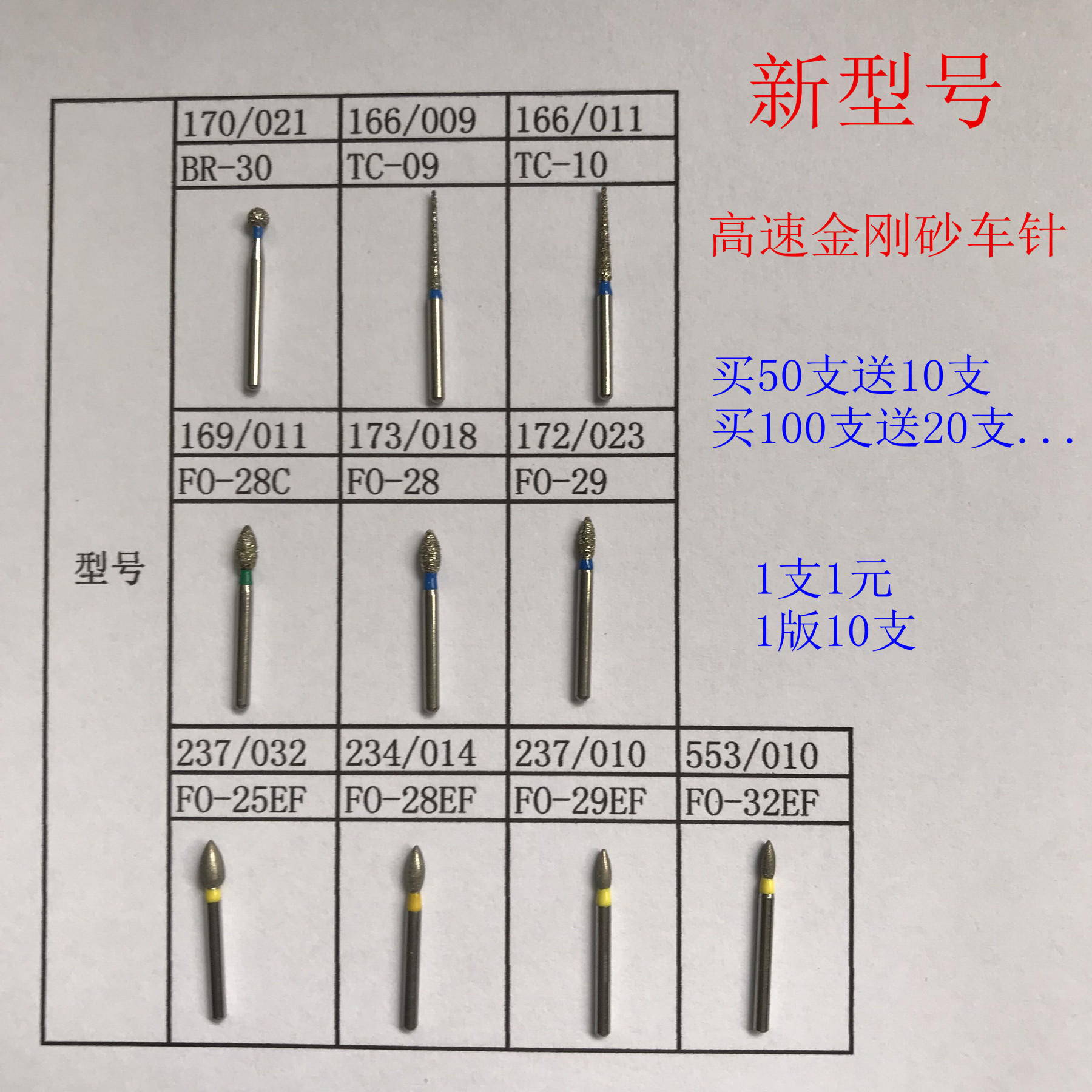 新款型号牙科车针金刚砂高速手机备牙磨牙工具球钻裂钻肩台双层砂