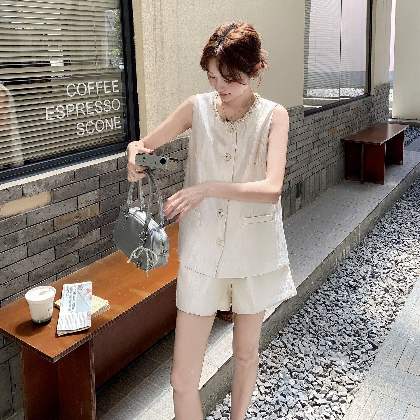 现货夏季高级感上衣+短裤两件套套装2083-P155-K228,女装套装/套裙,2C176