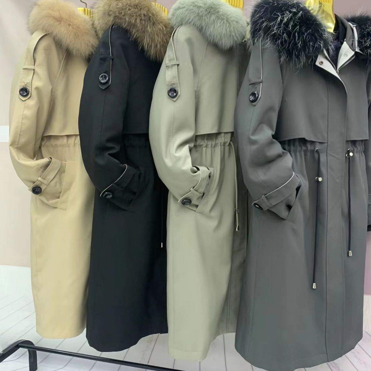 新款派克服女可拆卸真獭兔毛内胆皮毛一体长款真毛大衣皮草外套女