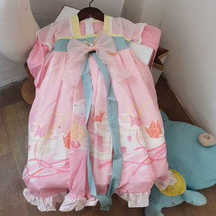 小女孩民族风短长棉内衬汉服裙女童夏季薄款国风连衣裙100-150