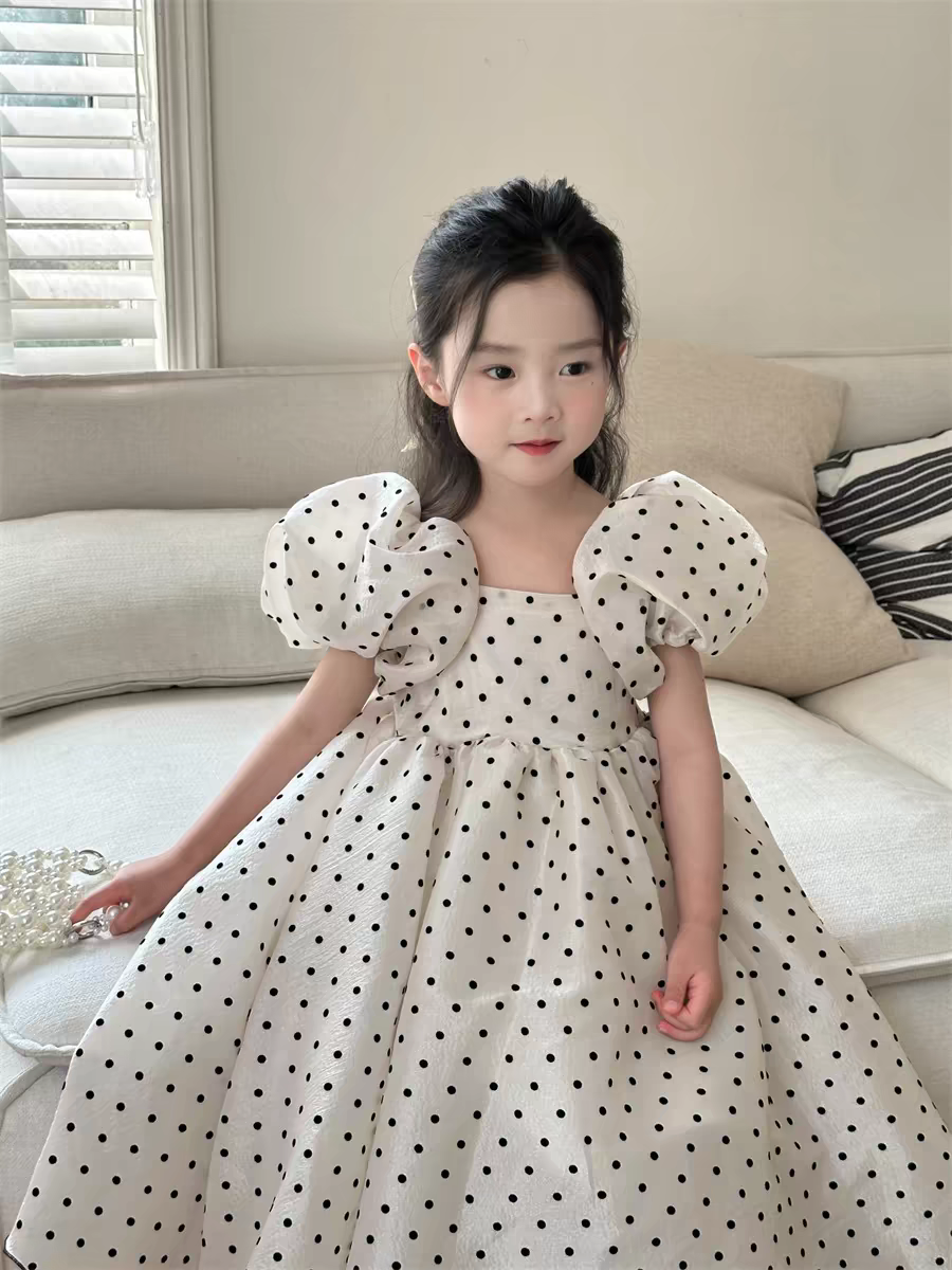 女童连衣裙夏季点点裙蓬蓬礼服裙儿童洋气泡泡袖公主裙子生日礼服