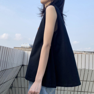 上衣T恤工字黑白色网红 夏季 无袖 背心女外穿潮西装 宽松内搭打底衫