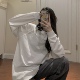 简约纯色宽松大码 加绒 棉质上衣打底衫 插肩长袖 叠穿白t恤女中长款