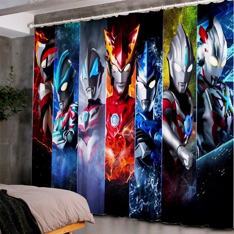 来图定制网红款奥特曼怪兽卡通窗帘客厅卧室飘窗儿童强遮光布帘子