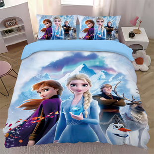 儿童卡通冰雪公主奇缘纯棉四件套床品全棉被罩美人鱼学生宿舍床单