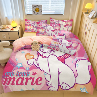 牛奶绒卡通玛丽猫咪法兰绒3四件套床单冬季 床上用品加厚保暖儿童1