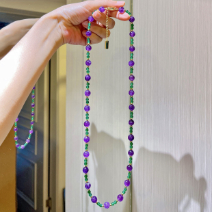 原创设计感天然紫水晶项链女高级感小众高贵紫撞绿串珠锁骨链