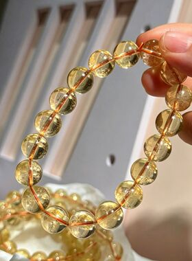 11-12mm天然黄水晶手串 橘黄通透单圈圆珠手链男女款水晶饰品礼物