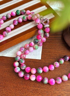 新春款 石英岩玉颜色优化 12mm颗颗打结仿真樱花舒俱来长款毛衣链