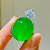 高冰绿玉髓吊坠无事圆牌子新中式 国风铜镀银起荧光大蛋面玉坠