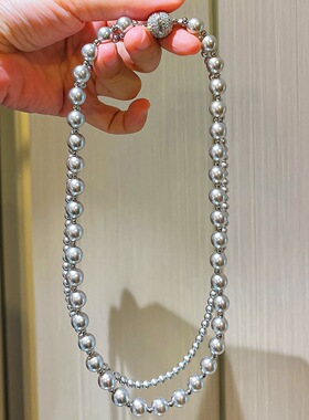 真多麻铂金银灰色叠戴双层珍珠项链女士春夏配饰高级感轻奢颈链