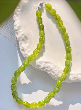 超显白牛油果绿色串珠项链简约高级百搭气质颈链2024新款锁骨链