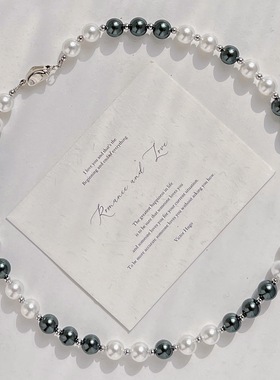 8mm高品质贵族黑白灰色人造水晶珍珠项链大溪地黑珍珠锁骨链