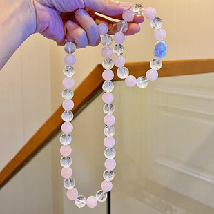 12mm粉晶白水晶巴洛克珍珠混彩项链，朱珠同款天然多宝串珠项链
