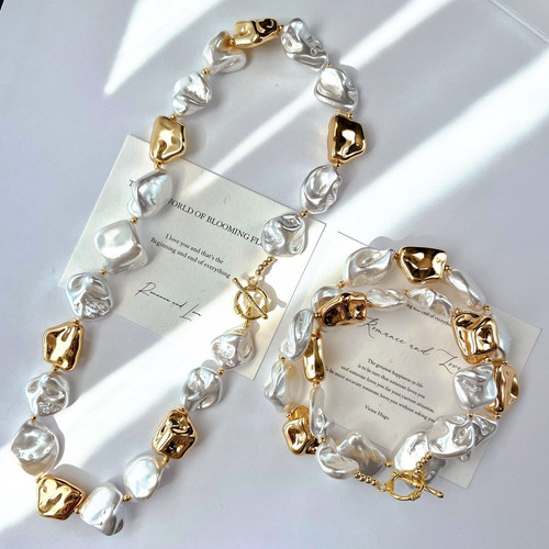 人造巴洛克珍珠项链金属范儿项链女潮流个性女锁骨链原创设计全新