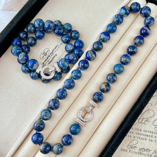 大颗粒14mm天然高品质青金石项链锁骨链秋冬毛衣链女欧美时尚霸气