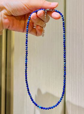 新中式复古4mmbaby珠天然青花瓷青金石项链复古蓝串珠高级锁骨链