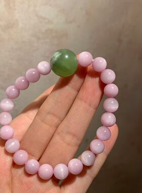 8mm天然紫锂辉猫眼手串新中式16mm岫玉圆珠配珠温柔显白水晶手链
