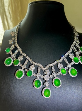 天然冰透起光蛋面绿玉髓吊坠项链时尚女款晚装链饰品水晶婚宴礼服