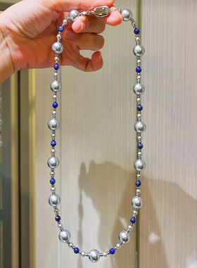 复古高品质天然青金石人造水晶珍珠满天星设计感锁骨链项链女