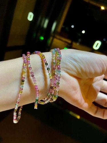 3mm极细天然玻璃体彩虹碧玺手串手链弹力绳叠戴质感礼物女