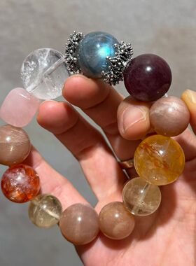 大颗15-20mm天然灰月光橙月光黄水晶粉晶白水晶多宝手链复古手串